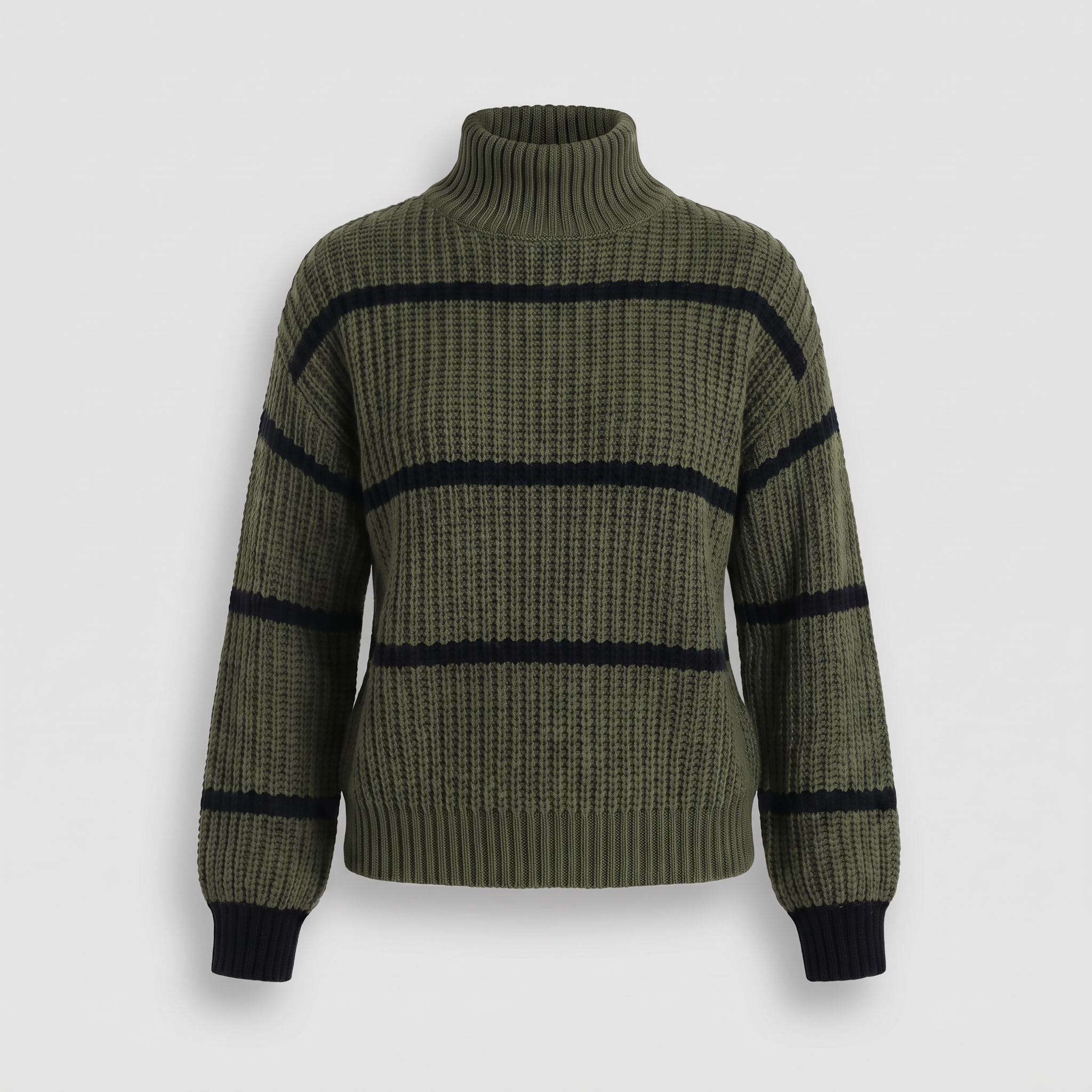 SERELLE STAND COLLAR STRIPED SWEATER