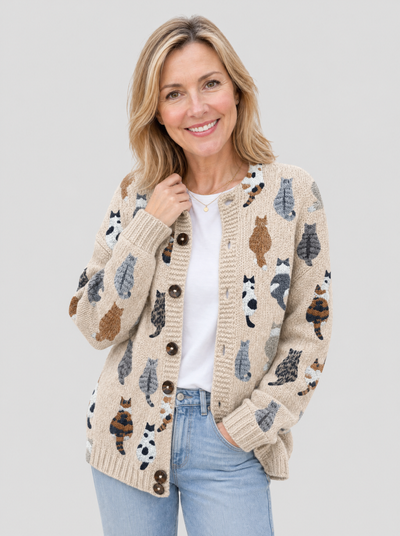 Marianne | Cosy Cat Print Cardigan